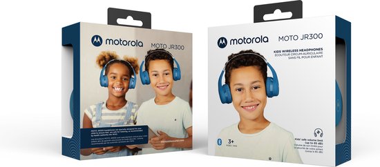 Motorola Sound Kinderkoptelefoon - MOTO JR300 - Hoofdtelefoon Kinderen - Volumebegrenzing tot 85dB - met Audiosplitter - BPA-Vrij - Vanaf 3 Jaar - Blauw/Grijs