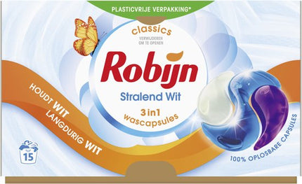 Robijn Wascapsules 3-in-1 Stralend Wit 15 stuks