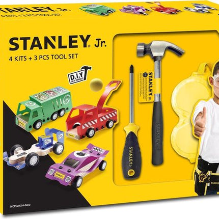 Stanley Jr. 4 delige Auto bouwset met Gereedschap - 5 jaar