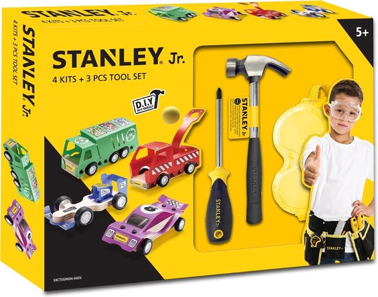 Stanley Jr. 4 delige Auto bouwset met Gereedschap - 5 jaar