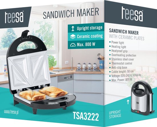 Teesa TSA3222 - Tosti-ijzer voor 2 tosti‘s, zwart