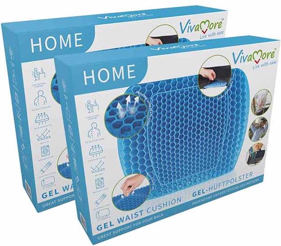 Vivamore Gel Rugkussen - Inclusief afneembare en wasbare hoes - 37 x 31 x 7 cm