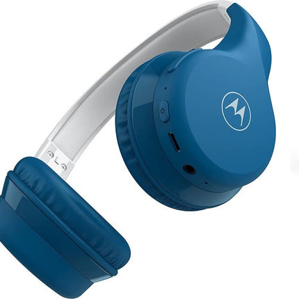 Motorola Sound Kinderkoptelefoon - MOTO JR300 - Hoofdtelefoon Kinderen - Volumebegrenzing tot 85dB - met Audiosplitter - BPA-Vrij - Vanaf 3 Jaar - Blauw/Grijs