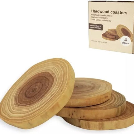 Houten onderzetters 10 cm 4 stuks - Houten Glazen onderzetters -