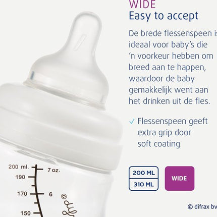 Difrax Anti-Colic S-babyfles Wide 200 ml - Groen