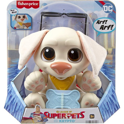 League of Super Pets HGV05 DC Fisher-Price DC Baby Crypto Movable Dog Doll with Sounds and Play Accessories for Ages 3+